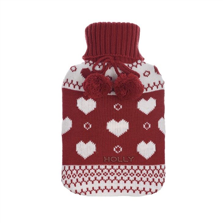 Love Pattern Knitted Hot Water Bottle Cover